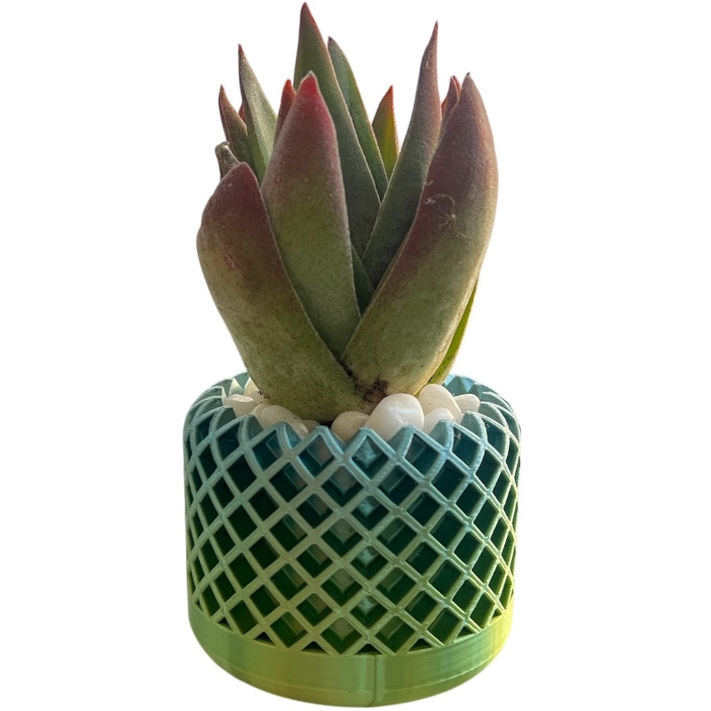 3D Printed Eco-Friendly Geometric Metallic Green & Blue Planter